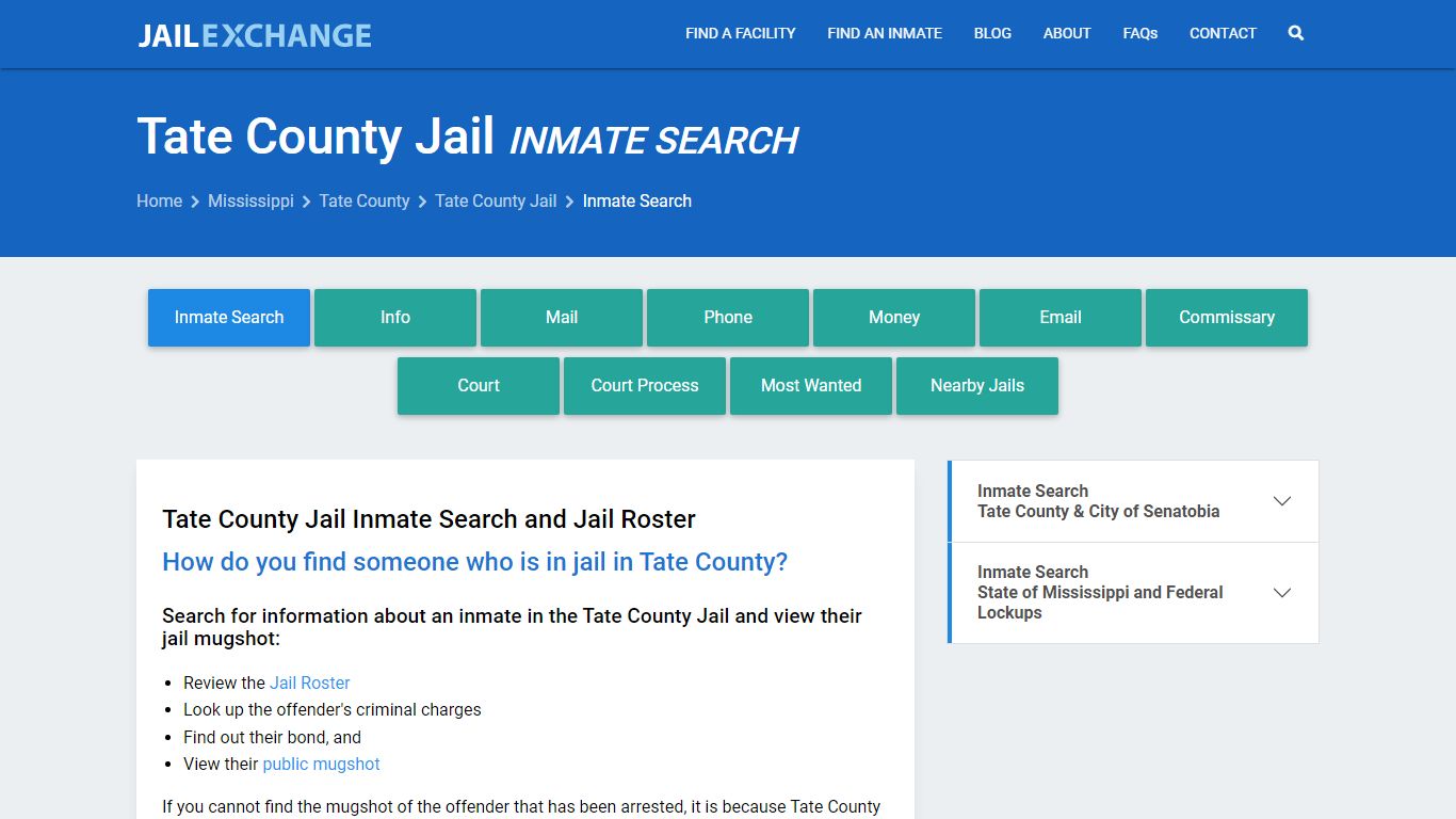 Inmate Search: Roster & Mugshots - Tate County Jail, MS